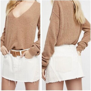 Free People We the Free Pure Cotton Patched Up Ivory Denim Mini Skirt